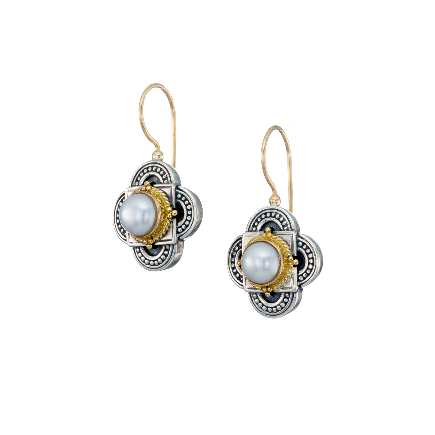 Cyclades earrings in 18K Gold and Sterling silver with pearls