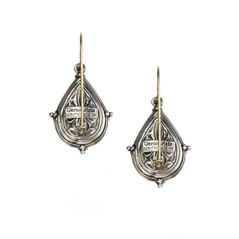 Athenian flowers Aphrodite teardrop earrings in 18K Gold and Sterling Silver with aquamarine