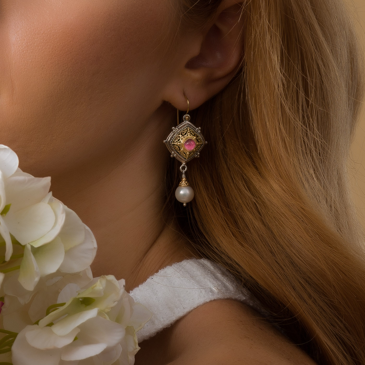 Byzantine long earrings in 18K Gold and Sterling silver