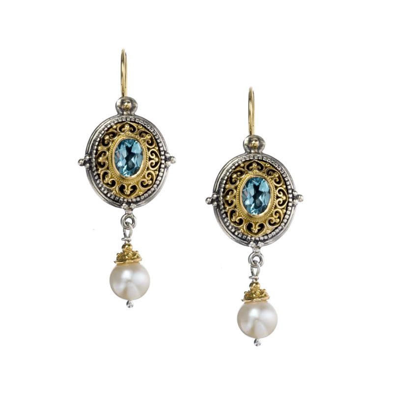 Byzantine long oval earrings in 18K Gold and Sterling silver