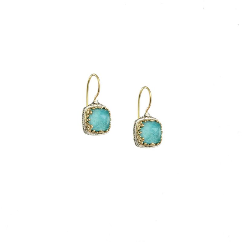 Aegean colors square earrings in 18K Gold and Sterling Silver with doublet stone