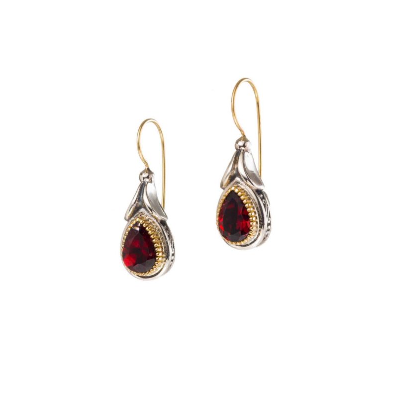 Ariadne earrings in 18K Gold and Sterling Silver with garnet