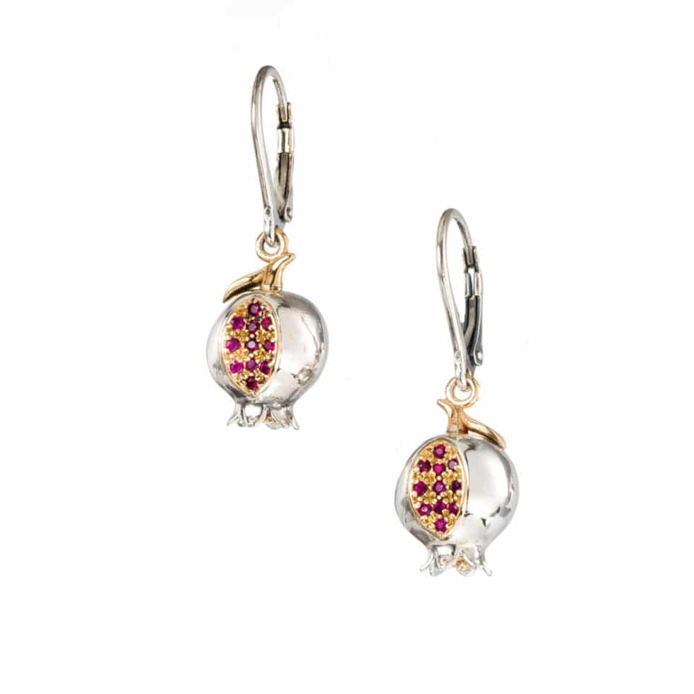 Pomegranate earrings in 18K Gold and sterling silver with rubies