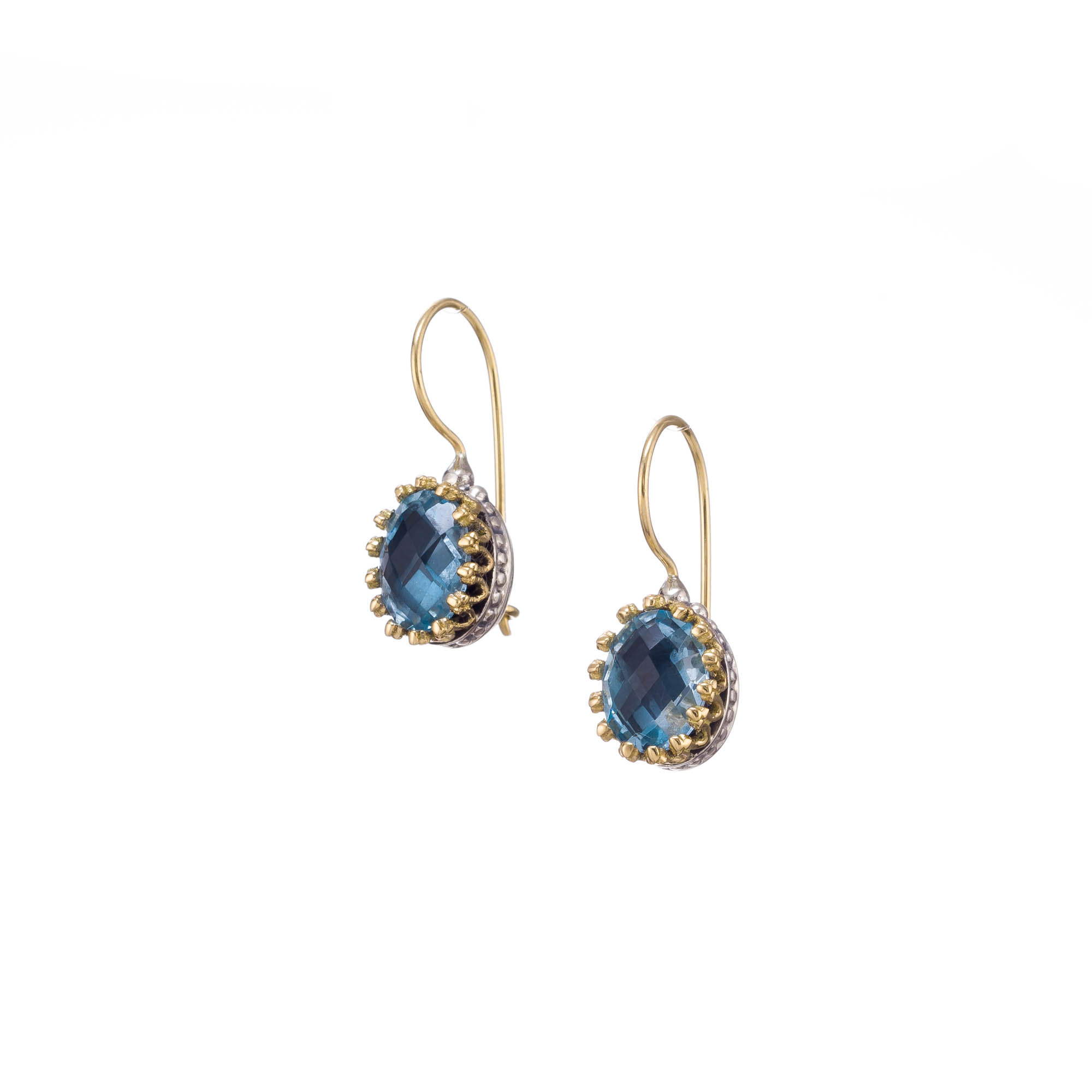 Crown small oval earrings in 18K Gold and Sterling Silver with blue topaz