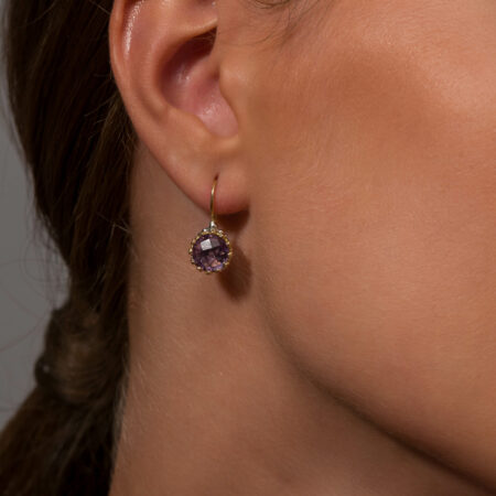 Crown small round earrings in 18K Gold and Sterling Silver with Semi precious Stones - Image 3
