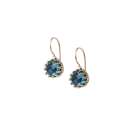 Crown small round earrings in 18K Gold and Sterling Silver with Semi precious Stones - Image 4