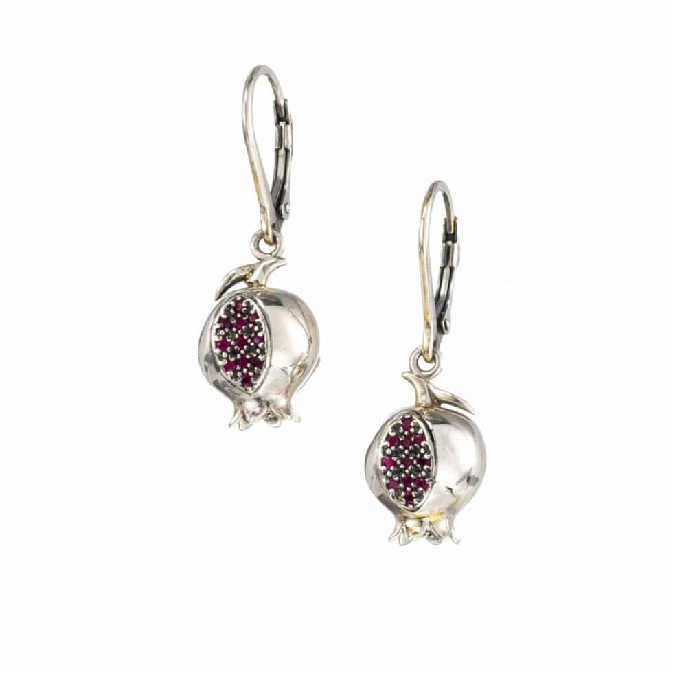 Pomegranate earrings in sterling silver with red CZ
