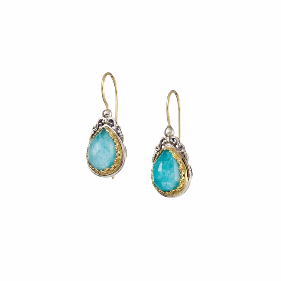 Iris small drop earrings in 18K Gold and Sterling silver with doublet stone