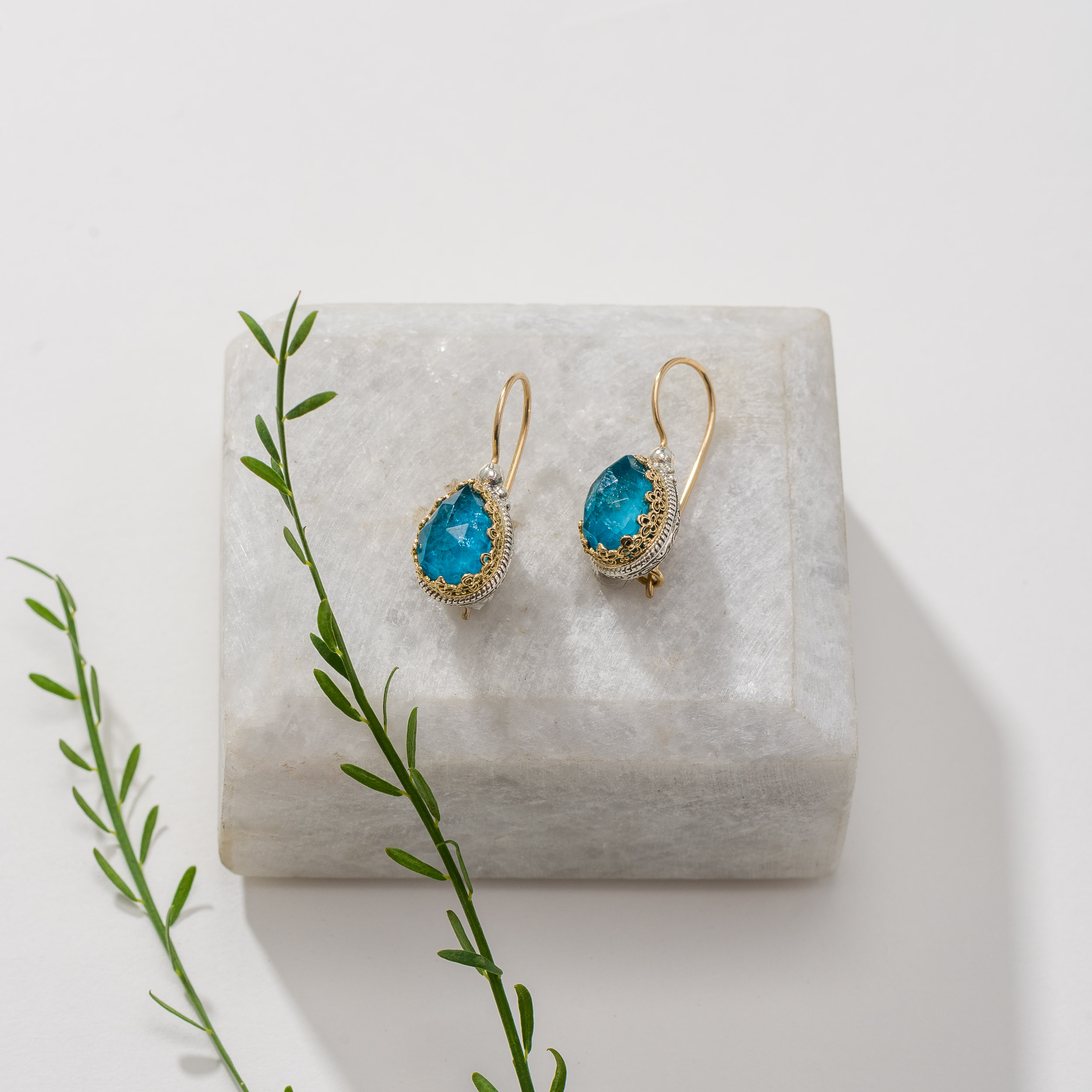 Aegean Colors small Drop Earrings in 18K Gold and Sterling Silver with Doublet Stones