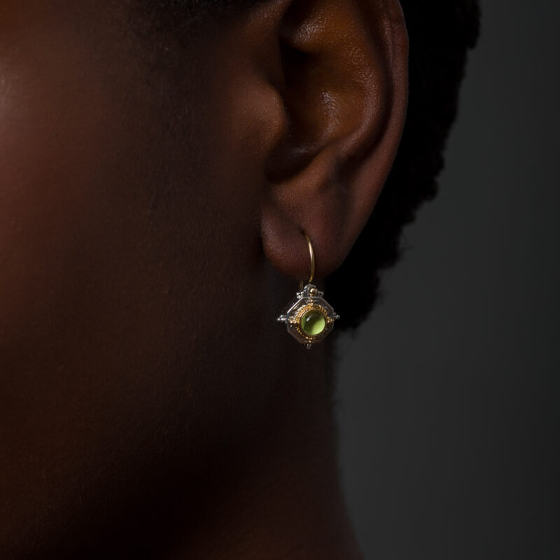 Cyclades polygon earrings in 18K Gold and Sterling silver with Semi Precious Stones