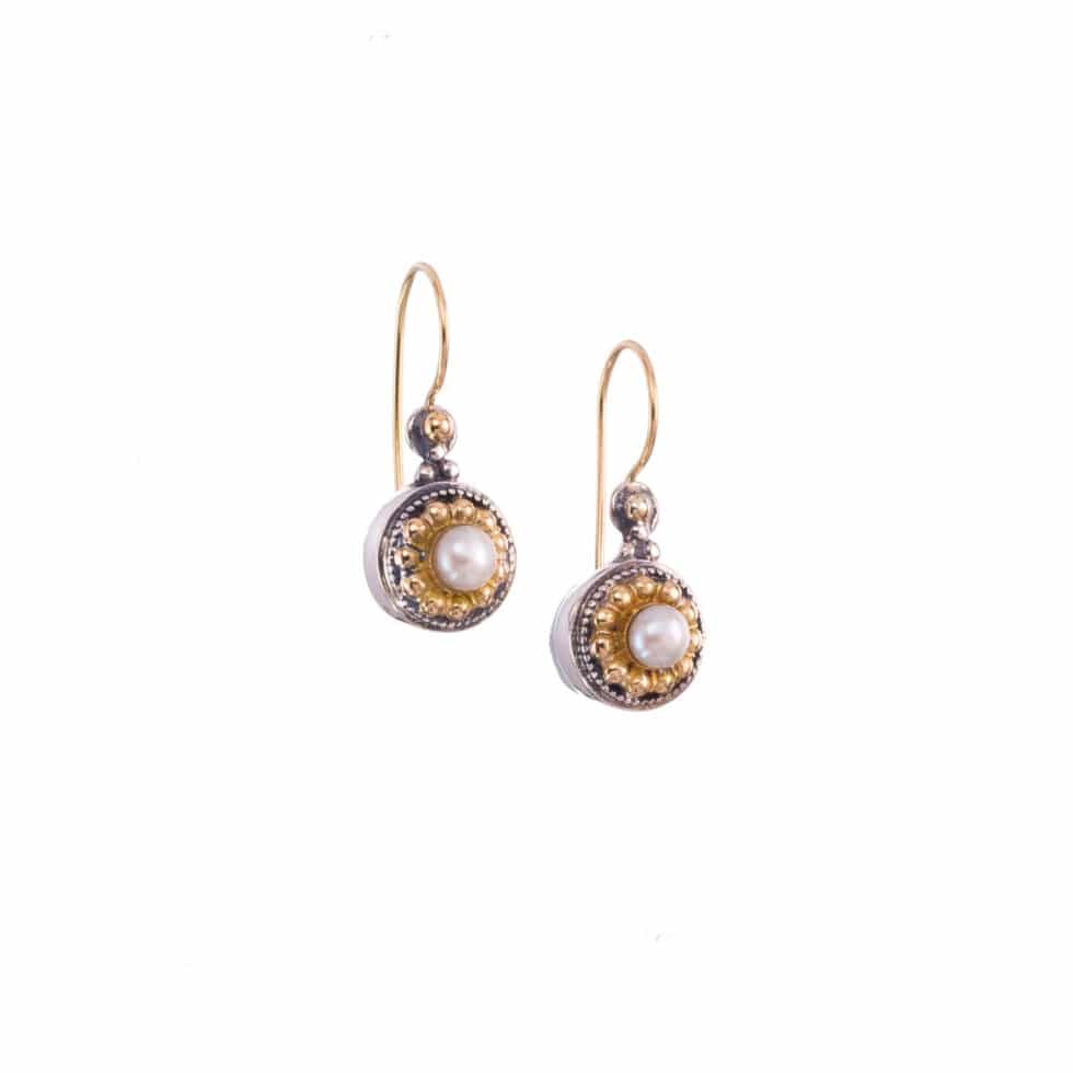 Athenian flowers small round earrings in 18K Gold and  Sterling Silver