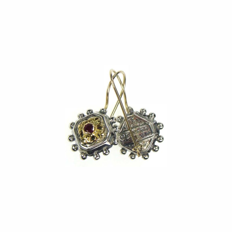 Byzantine earrings in 18K Gold and Sterling Silver with ruby