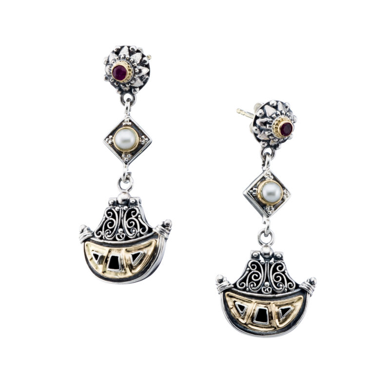 Santorini karavia earrings in 18K Gold and Sterling Silver with ruby