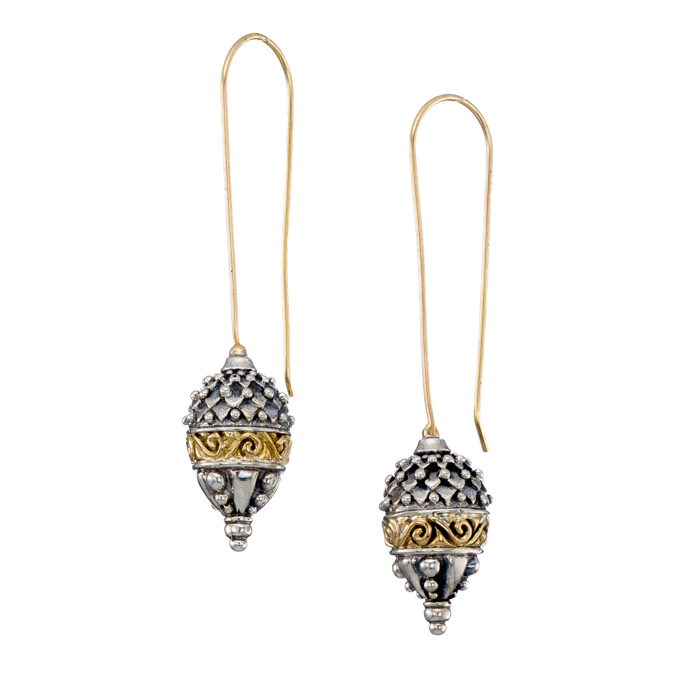 Santorini pine cone earrings in 18K Gold and Sterling Silver