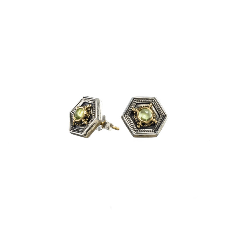 Cyclades Stud Earrings in 18K Gold and Sterling Silver with peridot