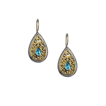 Garden shadows drop earrings in 18K Gold and Sterling Silver with blue topaz