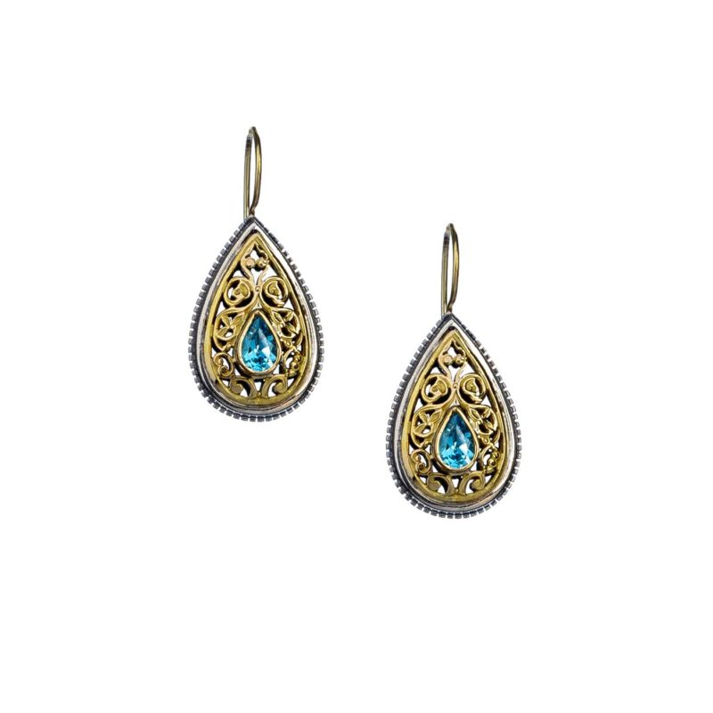 Garden shadows drop earrings in 18K Gold and Sterling Silver with blue topaz