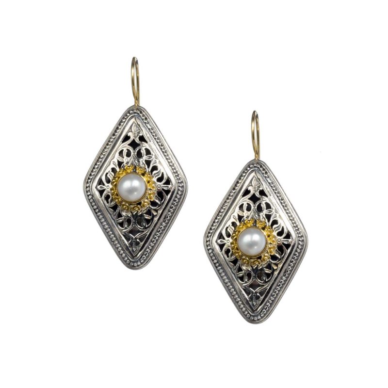 Garden shadows earrings in 18K Gold and Sterling Silver with pearls
