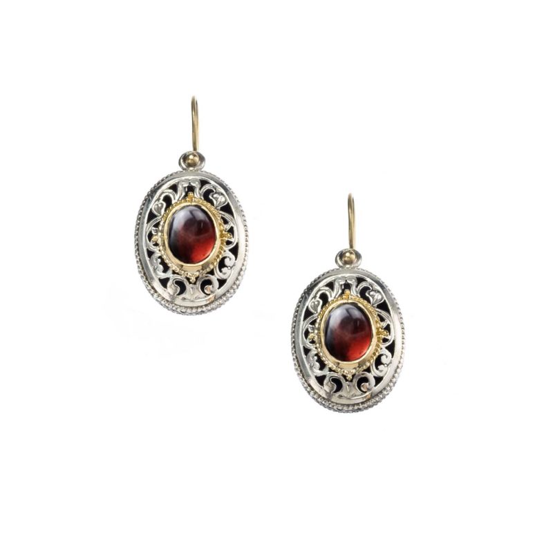 Garden shadows big oval earrings in 18K Gold and  Sterling Silver with garnet