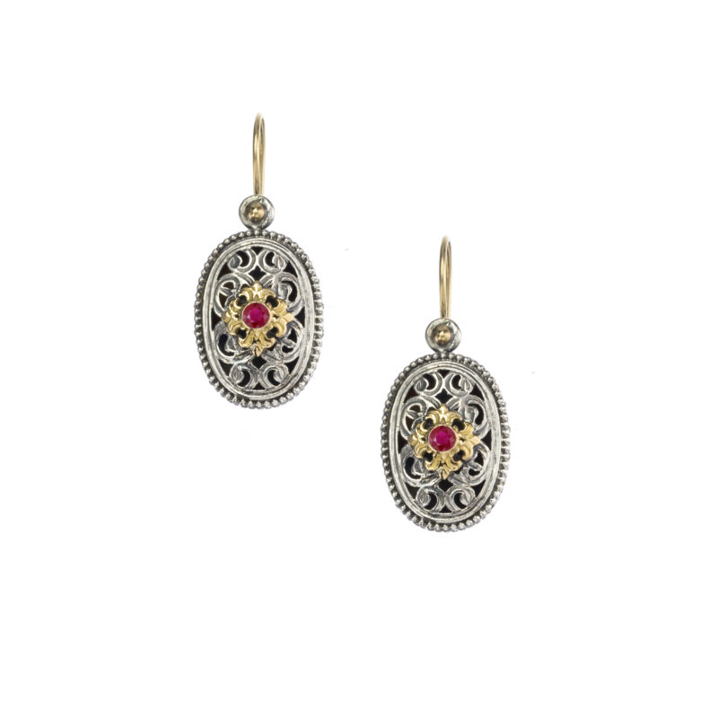 Garden shadows medium oval earrings in 18K Gold and Sterling Silver with ruby