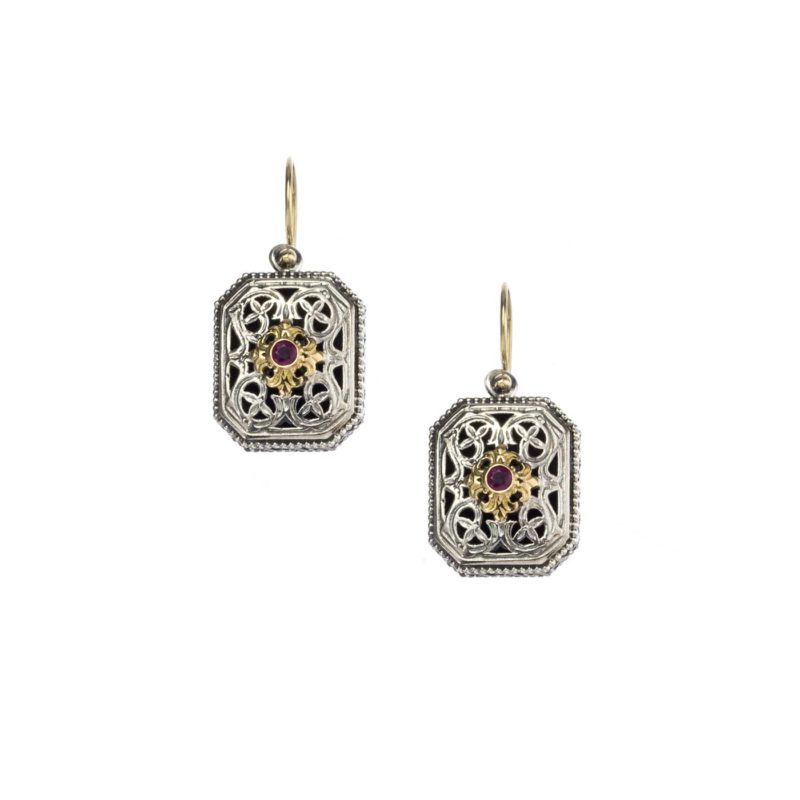 Garden shadows polygon earrings in 18K Gold and Sterling Silver with ruby