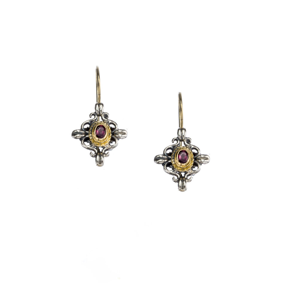 Byzantine Earrings in 18K Gold and Sterling Silver with gemstones