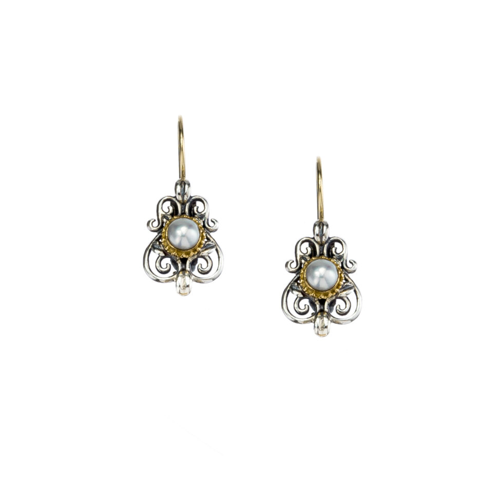Byzantine Earrings in 18K Gold and Sterling Silver with pearls
