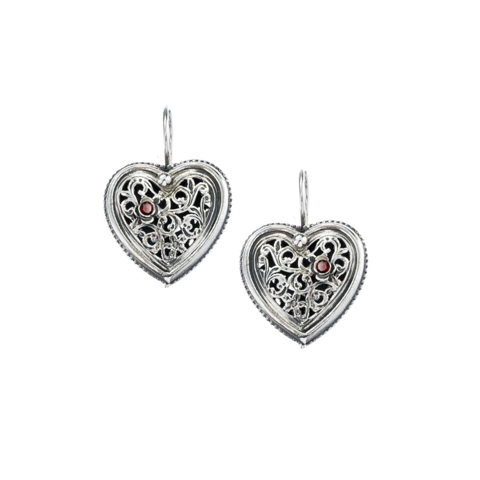 Garden Shadows Hearts earrings in Sterling Silver with Garnet