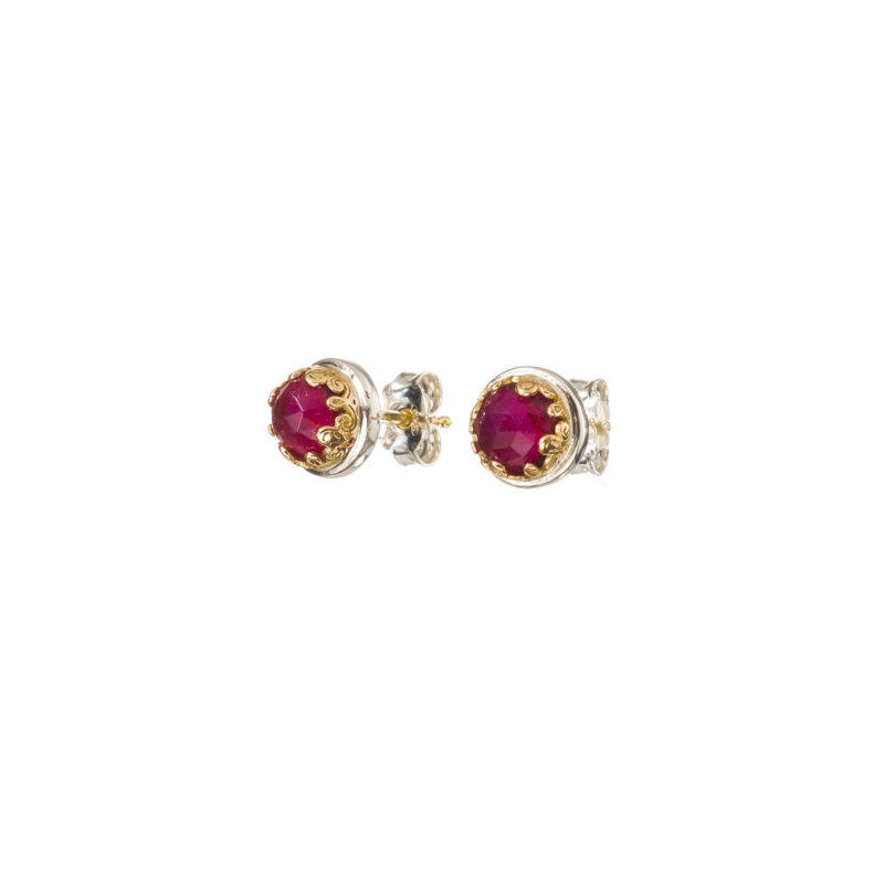 Aegean colors stud round earrings in 18K Gold and Sterling Silver with doublet stone