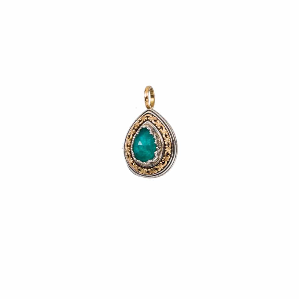 Iris small drop pendant in 18K Gold and Sterling Silver with doublet stone