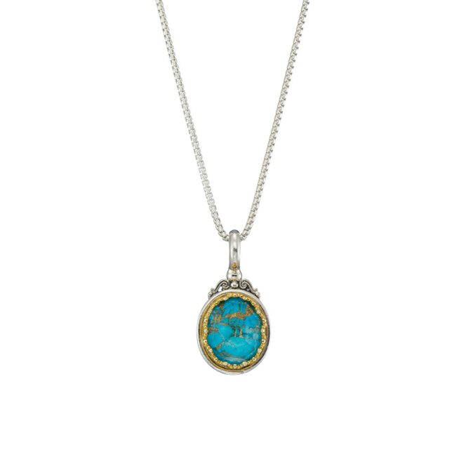 Iris Oval Pendant in Sterling Silver with Gold Plated Parts and Doublet Gemstone - Image 3
