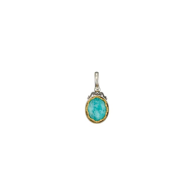 Iris small Oval Pendant in Sterling Silver with Gold Plated Parts and Doublet Gemstone - Image 4