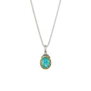 Iris small Oval Pendant in Sterling Silver with Gold Plated Parts and Doublet Gemstone - Image 3