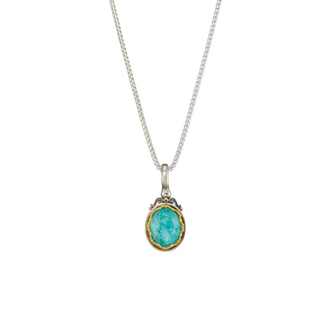 Iris small Oval Pendant in Sterling Silver with Gold Plated Parts and Doublet Gemstone - Image 3