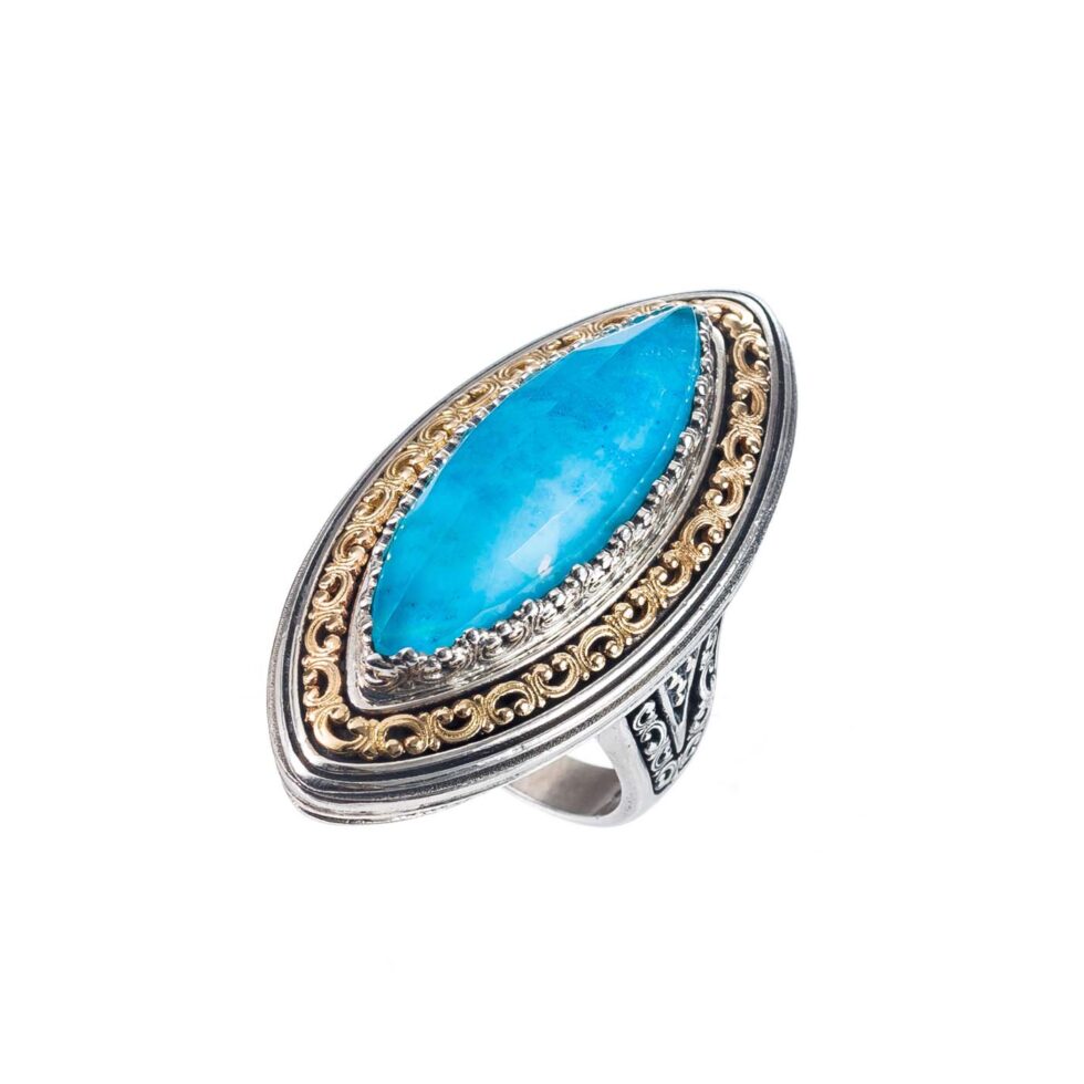 Iris marquise big ring in 18K Gold and Sterling Silver with doublet stone