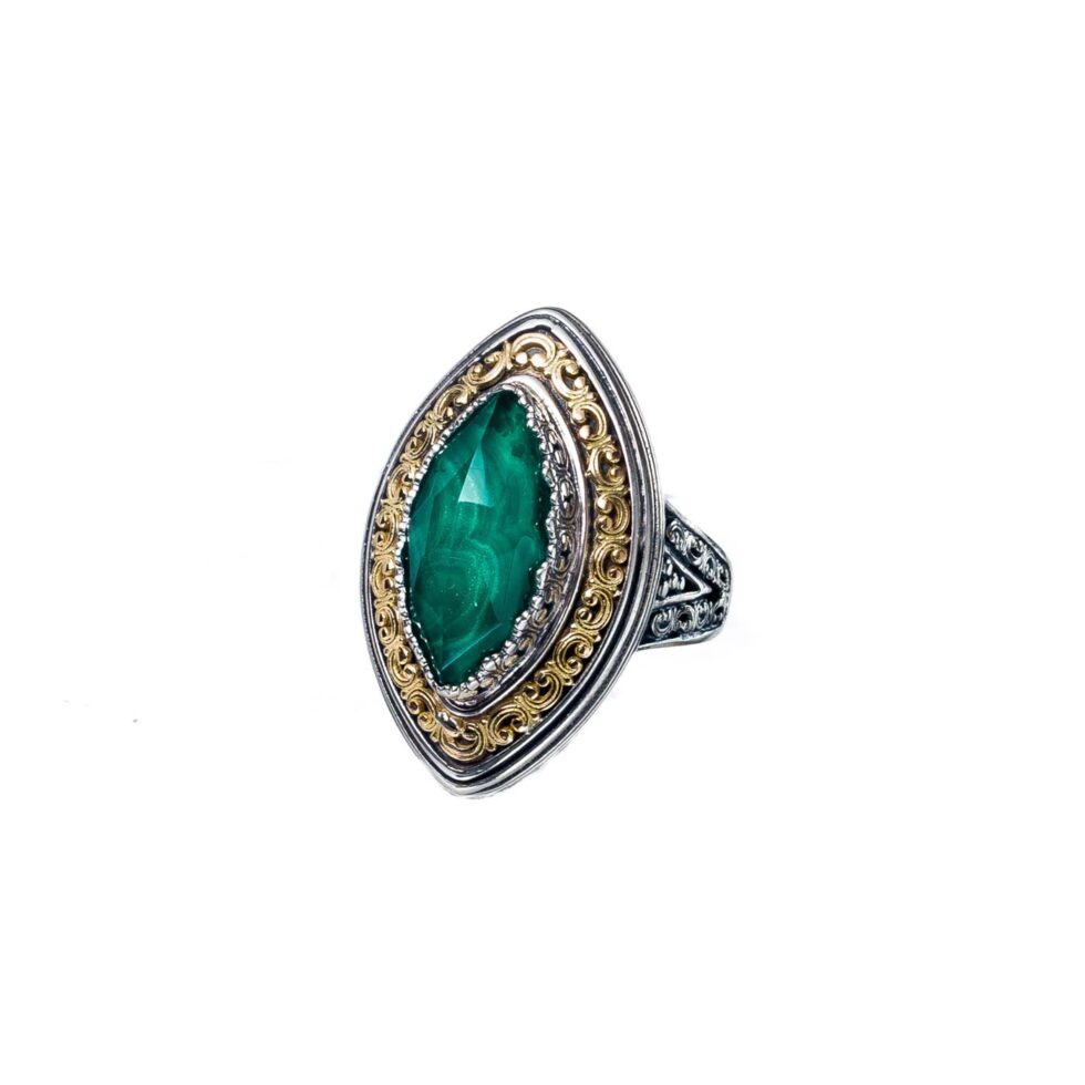 Iris marquise ring in 18K Gold and Sterling Silver with doublet stone