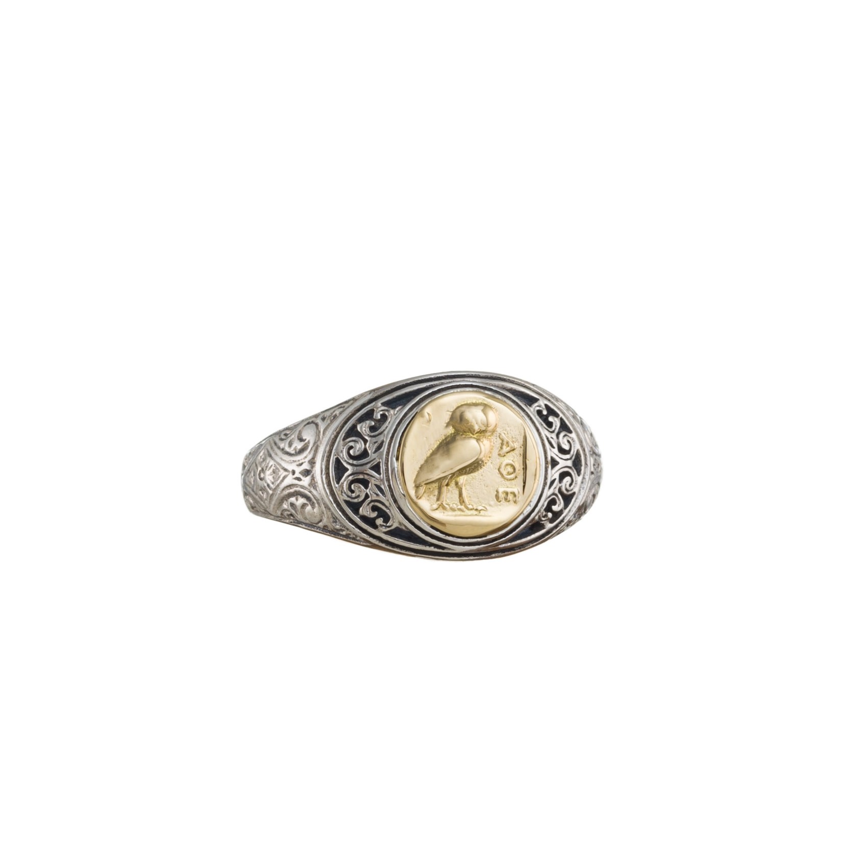 Greek symbol owl Ring in 18K Gold and Sterling Silver