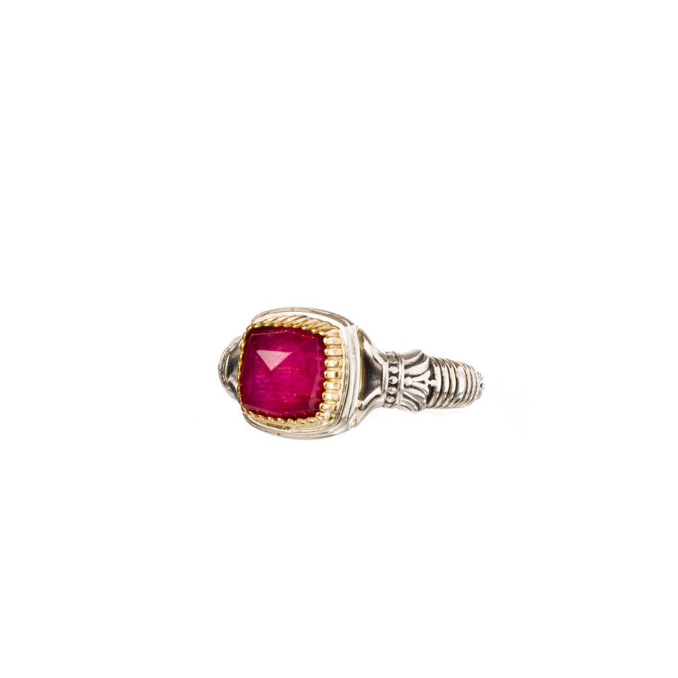 Ariadne square ring in 18K Gold and Sterling Silver with doublet stone