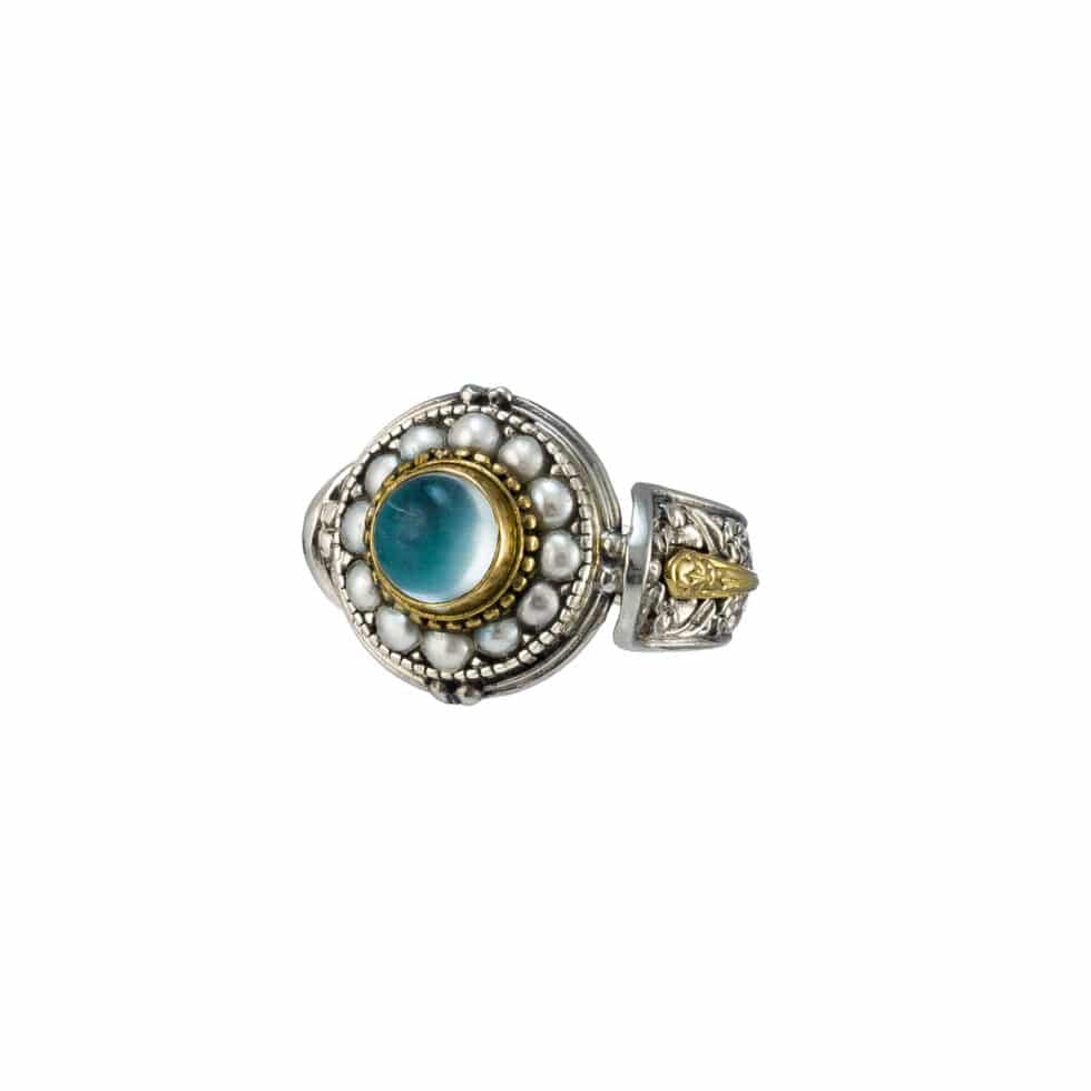 Athenian flowers Aphrodite ring in 18K Gold and Sterling Silver with aquamarine