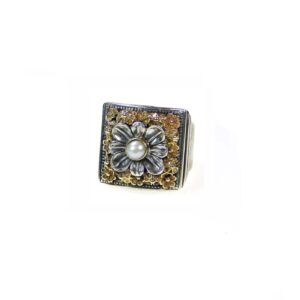 Athenian flower ring in 18K Gold and Sterling Silver with pearl - Image 3