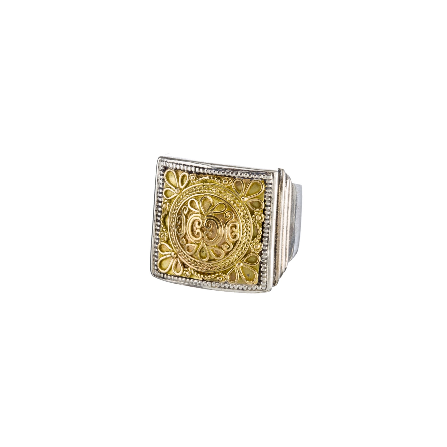 Monastiraki square ring in 18K Gold and Sterling Silver
