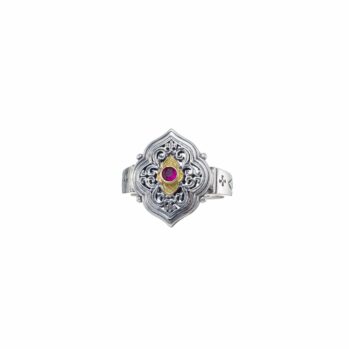 Byzantine ring in 18K Gold and Sterling Silver with ruby