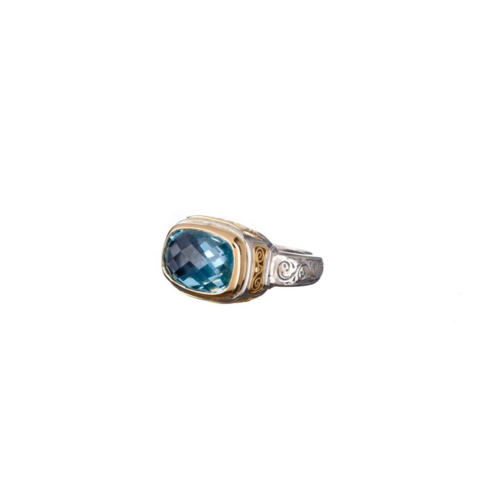 Statement ring in 18K Gold and Sterling Silver with topaz
