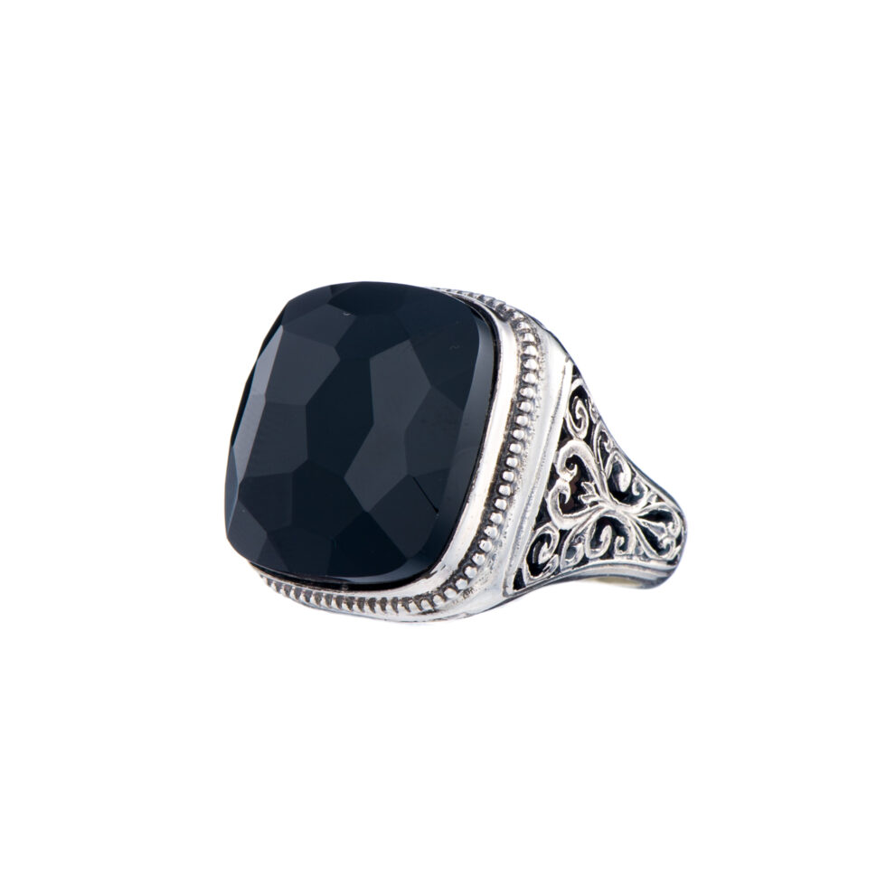 Big square Ring in Sterling Silver with black onyx stone