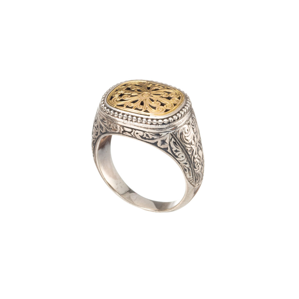 Classic byzantine ring in 18K Gold and Sterling Silver