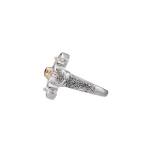 Classic Cross Ring in 18K Gold and Sterling Silver with ruby - Image 4