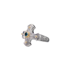 Classic Cross Ring in 18K Gold and Sterling Silver with ruby - Image 6