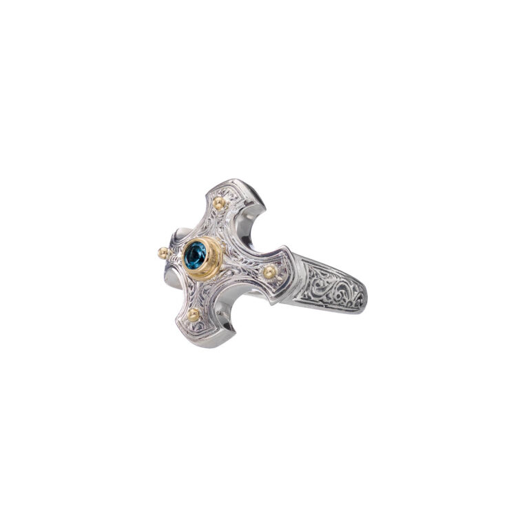 Classic Cross Ring in 18K Gold and Sterling Silver with ruby - Image 6