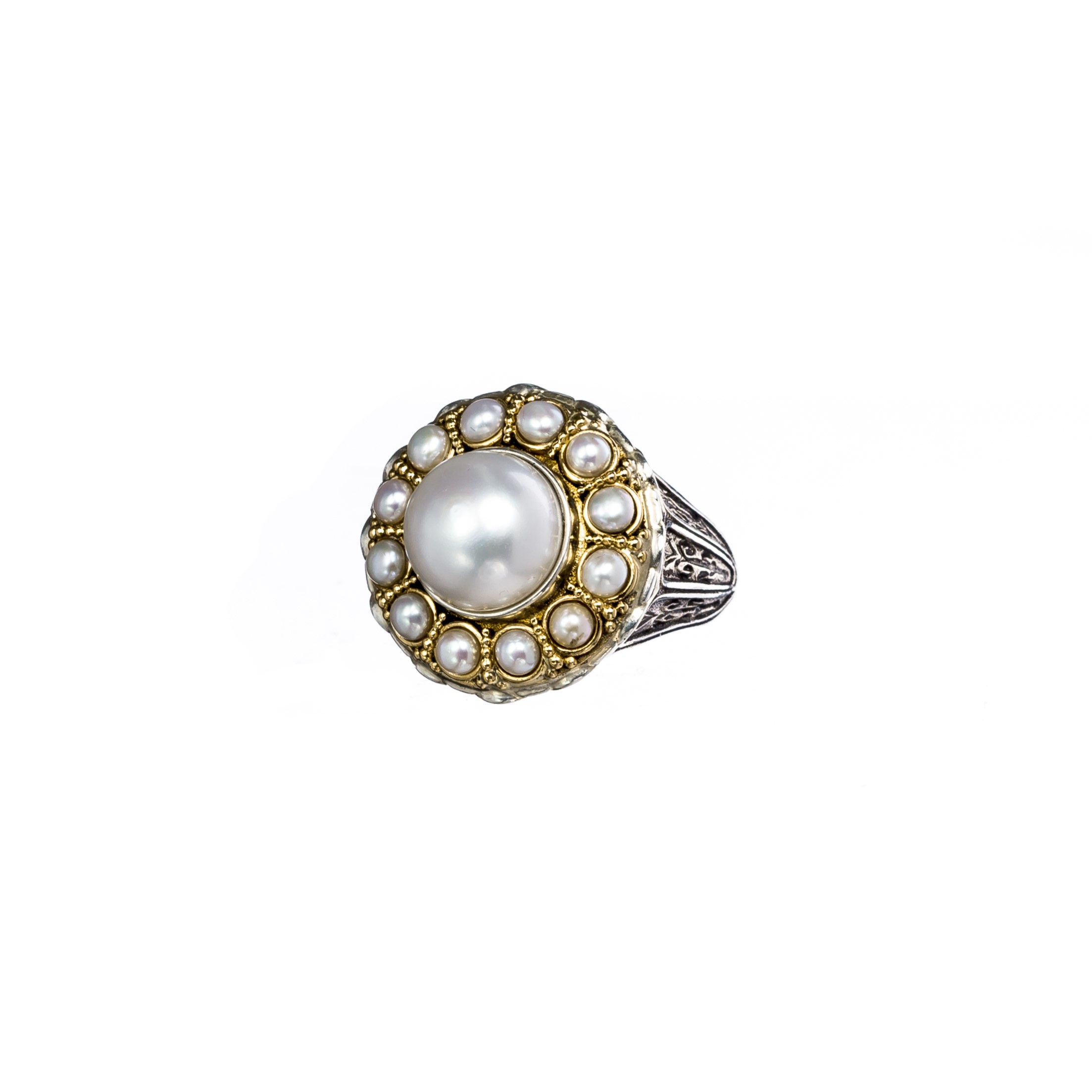 Santorini ring in 18K Gold and Sterling Silver with pearls