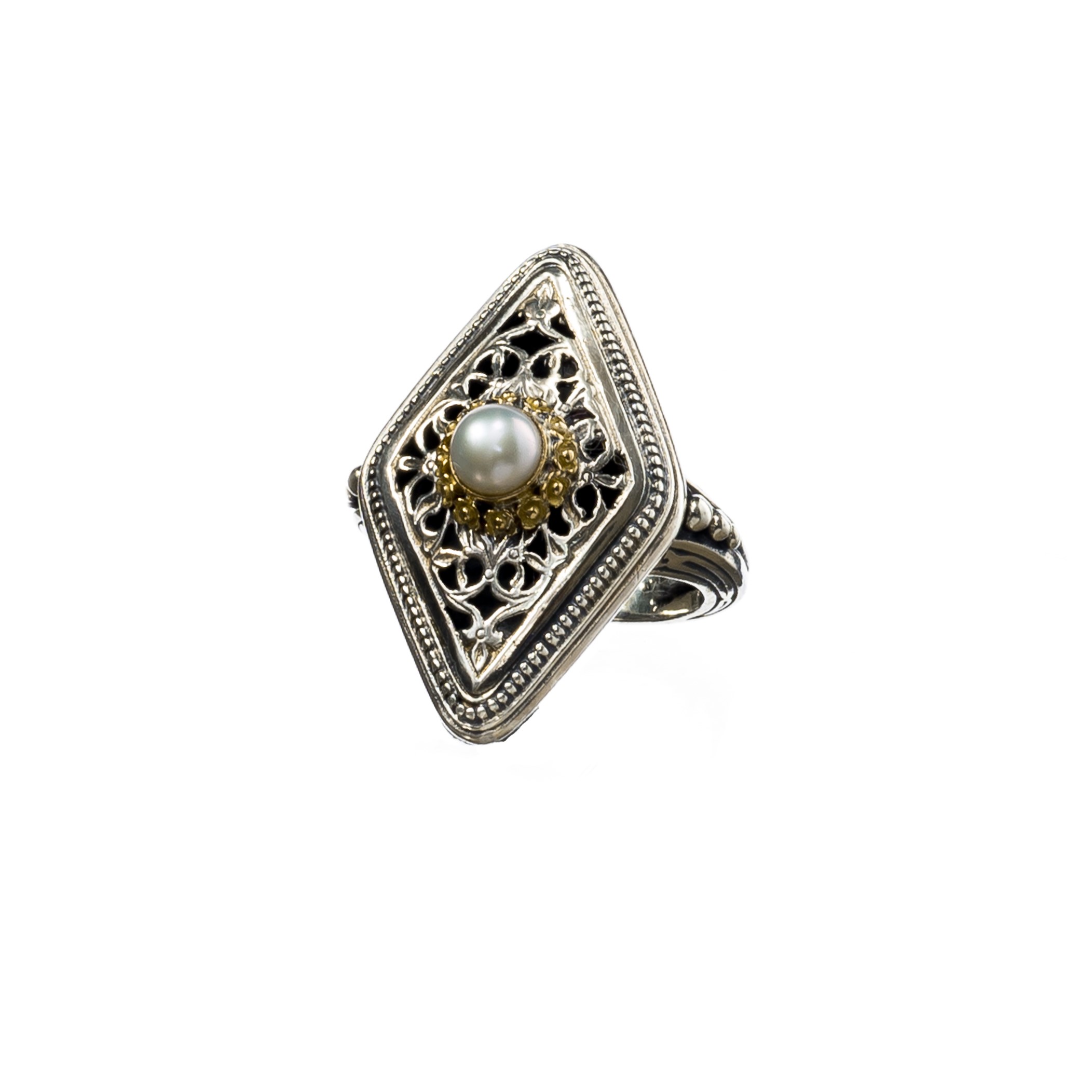 Garden shadows ring in 18K Gold and Sterling Silver with pearl